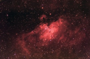 Eagle Nebula (M 16) – Constellation: Serpens A (quite) wide field image, taken with a 7.5 cm f/7 apochromat and the ST-8XME. Many hours of exposure through the Ha filter and about 1h and half through the R ,G and B filters. The central part of this nebula (Pillars of Creation, very small in this image!) is very famous due to the spectacular high resolution images of the Hubble Space Telescope and you can find a lot of beautiful images of this nebula on the web, but, considering the hell of problems in taking astronomical colour pictures from a highly light polluted site, this one is not too bad…