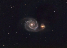 Whirlpool Galaxy (M 51) – Constellation: Canes Venatici Just a short test (only 10 minutes of exposure for each R G B channel and 30 minutes of Luminance) but enough to see, along the beautiful arms of this galaxy, the ionized H regions (red) and the (blue) regions of hot and young star, of O and B type. This picture was taken just a couple of months before the apparition of a bright supernova (SN 2011 dh) in this galaxy. A lost occasion!…