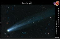 Bellissima immagine della cometa ISON (C/2012 S1), che ha illuminato il cielo nel 2012. Le comete sono piccoli corpi celesti composti prevalentemente da ghiaccio, che, quando si avvicinano al Sole, producono la famosa coda. (Credits: Damian Peach)